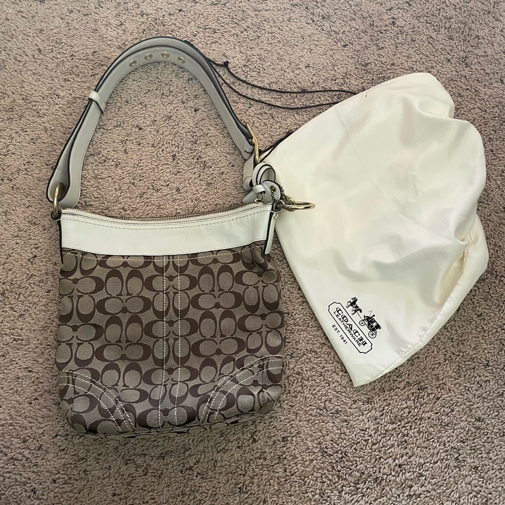 Coach Tan and Cream Shoulder Bag